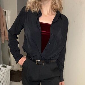 Nine West Black Collard Button Up Long Sleeve Size S